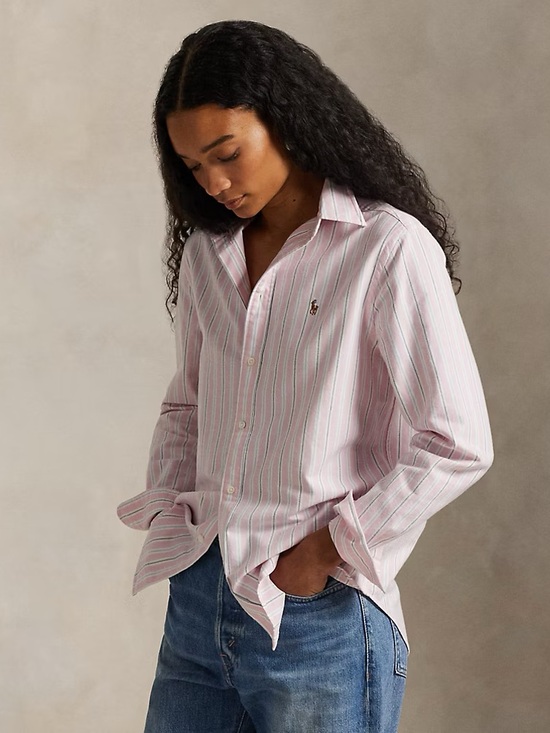 Ralph Lauren Tops - Ralph Lauren Pink Classic Fit Striped Cotton Oxford Shirt